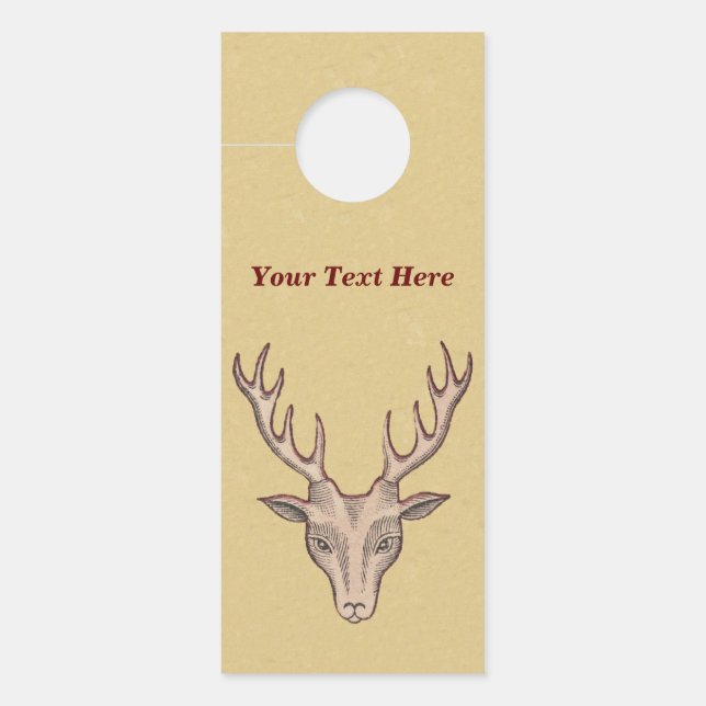 Red Outlined Male Deer Head Big Antlers Tan Door Hanger (Front)