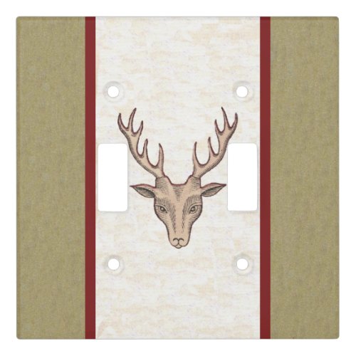 Red Outlined Male Deer Head black Etchings Stripes Light Switch Cover