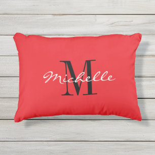 Red outside decoration pillow with classy monogram
