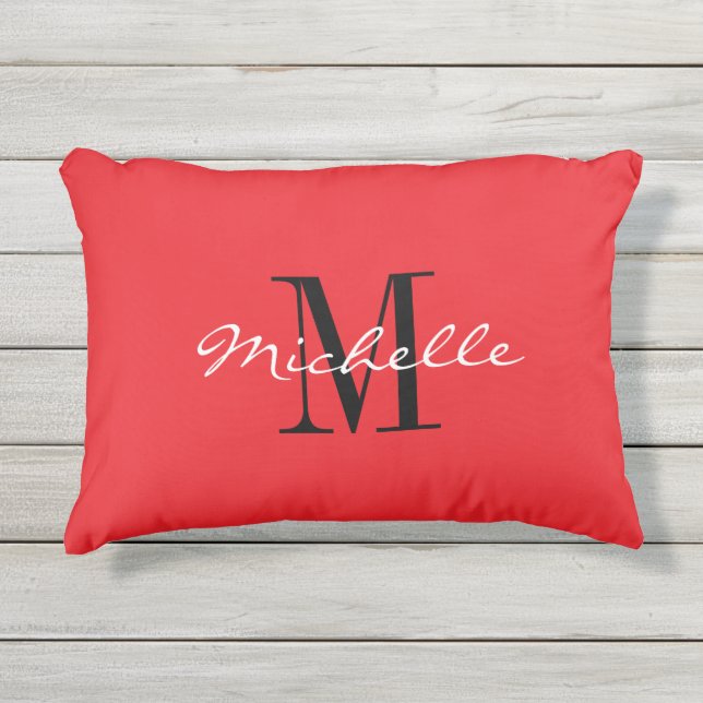 Red outside decoration pillow with classy monogram (Front)