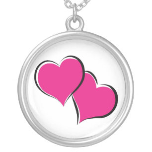 red overlapping hearts silver plated necklace