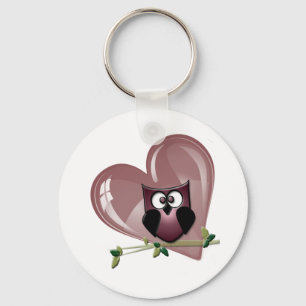 Red Owl and Heart Valentine's Gifts Keychain