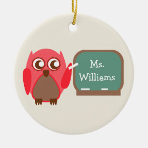 Red Owl At Chalkboard Teacher Ornament