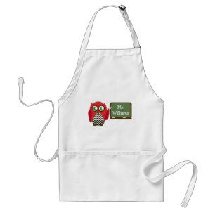 Red Owl Black Chevron Teacher At Chalkboard Adult Apron