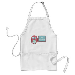 Red Owl Blue Chevron Teacher At Chalkboard Adult Apron