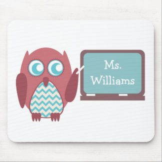Red Owl Blue Chevron Teacher At Chalkboard Mouse Pad