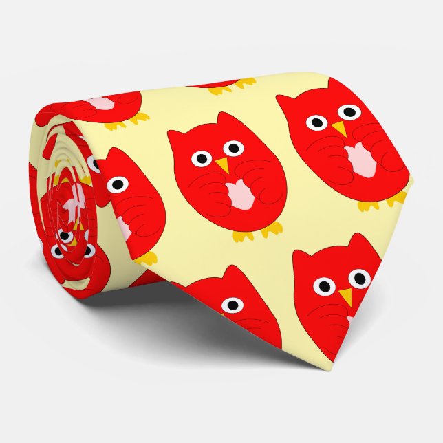 Red Owl Design Any Colour Background Neck Tie (Rolled)