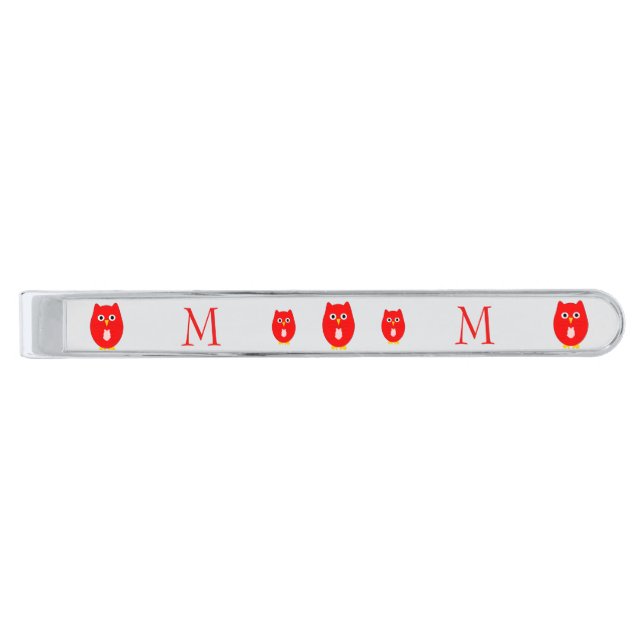 Red Owl Design Monogrammed Silver Finish Tie Bar (Front)