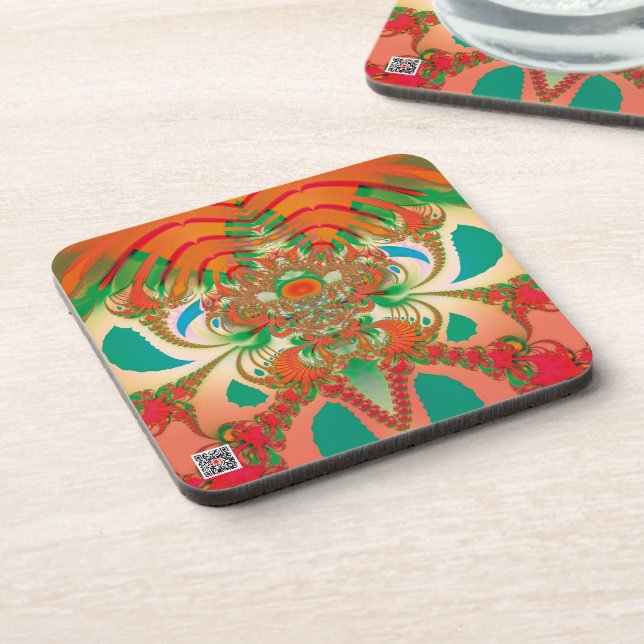Red Owl Fractal Abstract Art Beverage Coaster (Left Side)