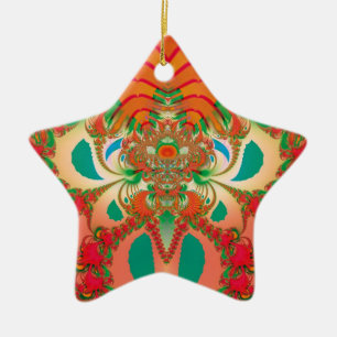 Red Owl Fractal Abstract Art Ceramic Ornament