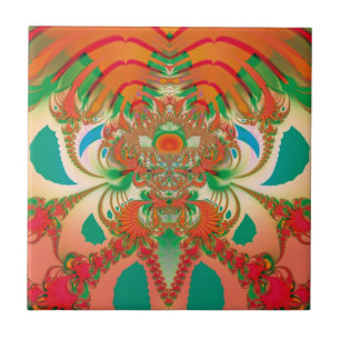 Red Owl Fractal Abstract Art Ceramic Tile