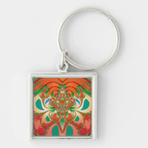 Red Owl Fractal Abstract Art Keychain