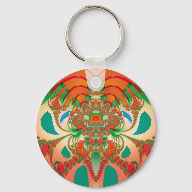 Red Owl Fractal Abstract Art Keychain (Front)