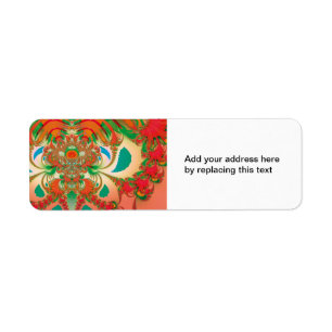 Red Owl Fractal Abstract Art Label