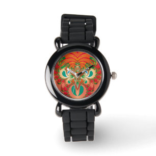 Red Owl Fractal Abstract Art Watch