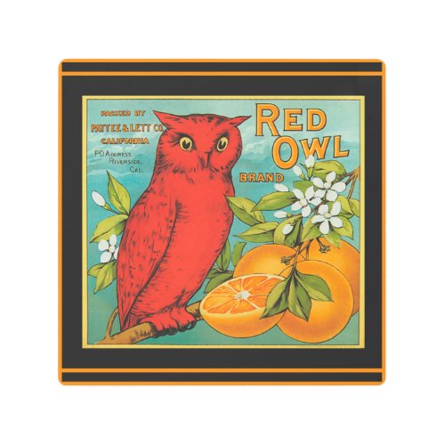 Red Owl Oranges packing label Metal Print