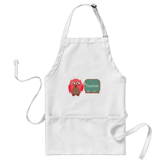 Red Owl Teacher At Chalkboard Adult Apron (Front)