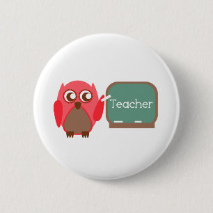 Red Owl Teacher At Chalkboard Pinback Button