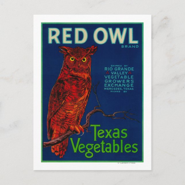 Red Owl Vegetable Label Postcard (Front)
