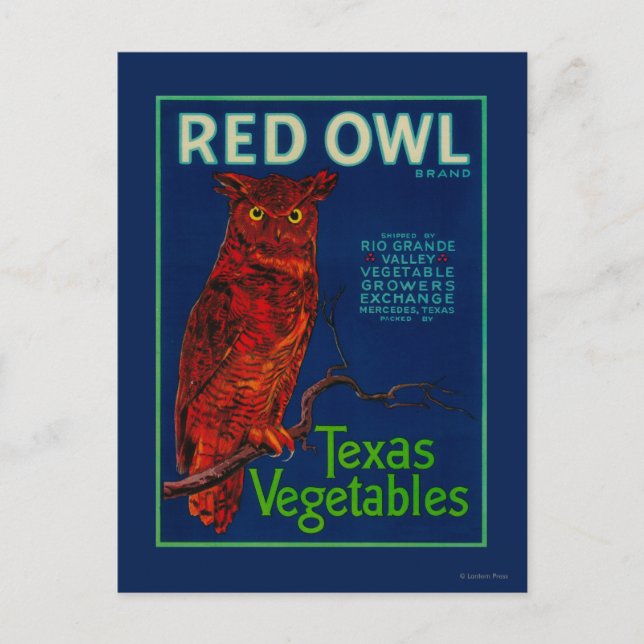 Red Owl Vegetable Label Postcard (Front)