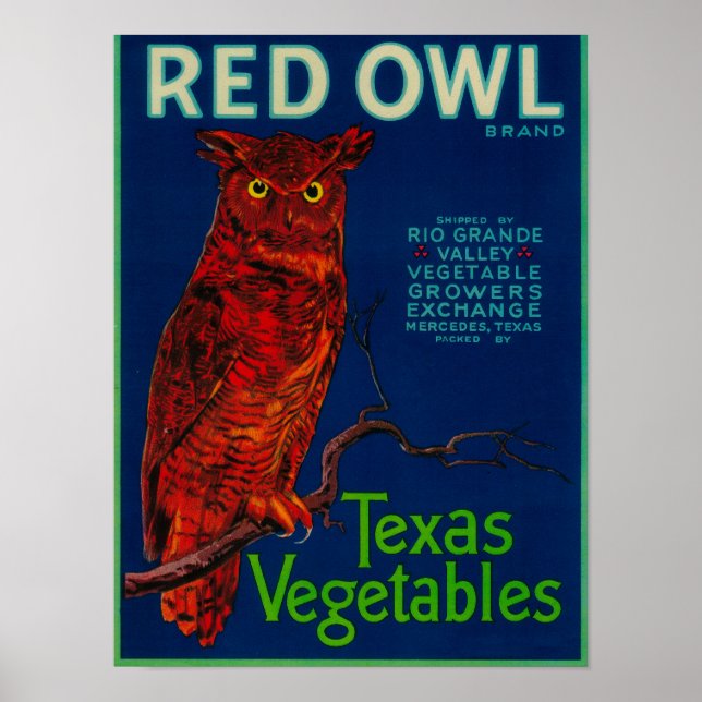 Red Owl Vegetable Label Poster (Front)