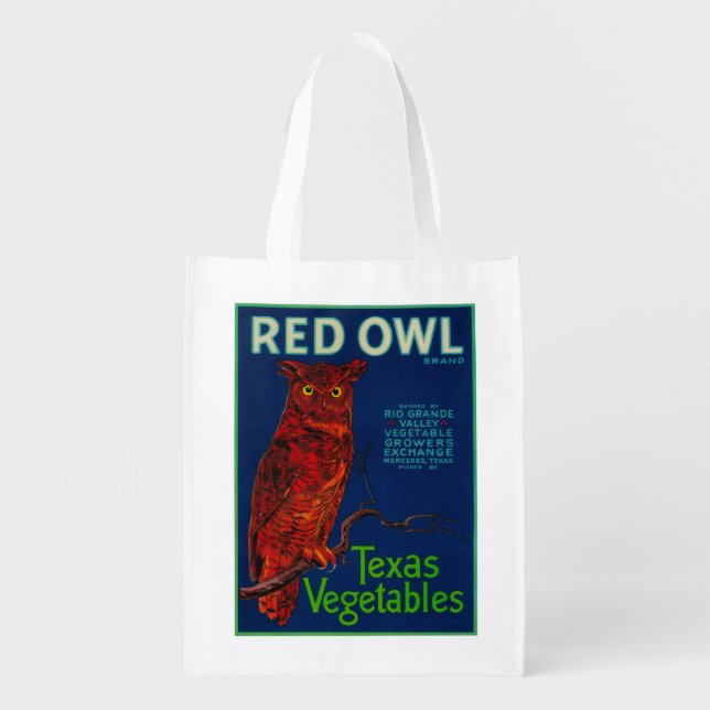 Red Owl Vegetable Label Reusable Grocery Bag (Front)