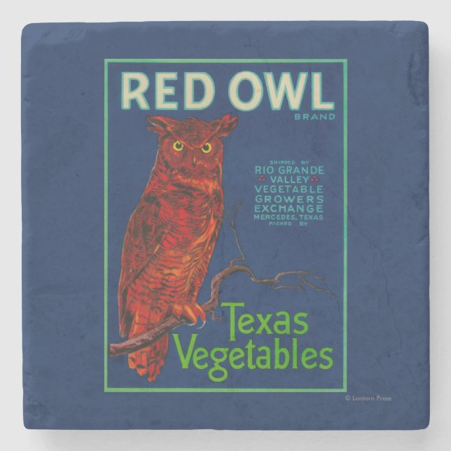 Red Owl Vegetable Label Stone Coaster (Front)