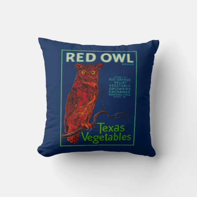 Red Owl Vegetable Label Throw Pillow (Front)