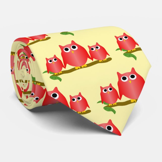 Red Owls Design Any Colour Background Neck Tie (Rolled)