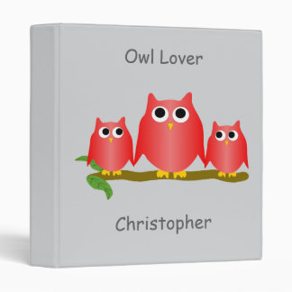 Red Owls Design Any Colour Background Personalised 3 Ring Binder