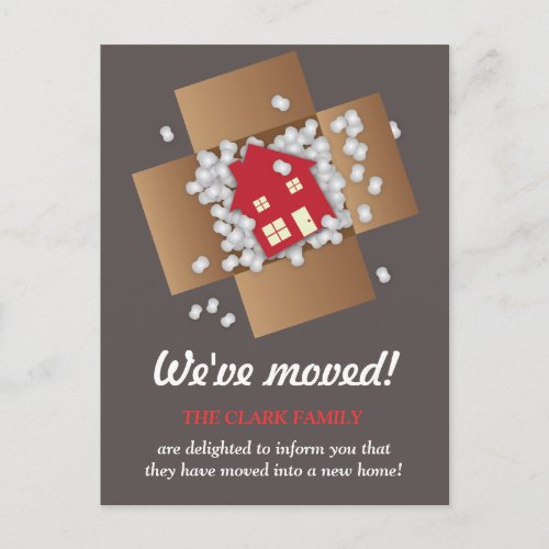 Red Packing Popcorn Moving Announcement Postcard