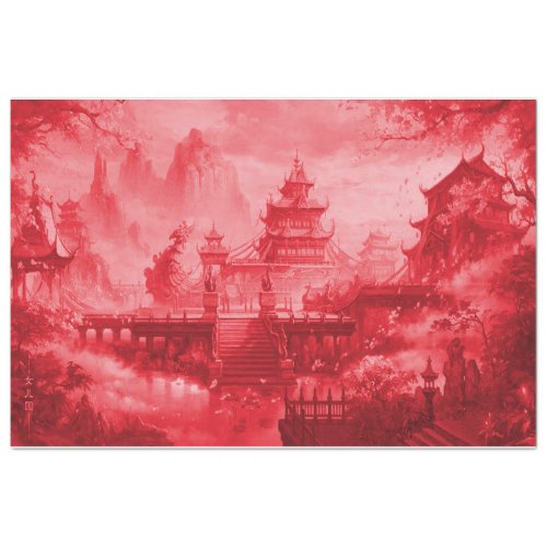 Red Pagoda Asian Decoupage Paper