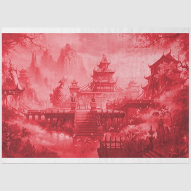Red Pagoda Asian Decoupage Paper (Front)