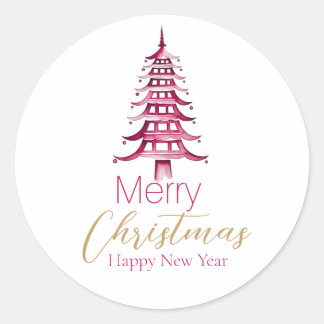 Red Pagoda Christmas Tree Classic Round Sticker
