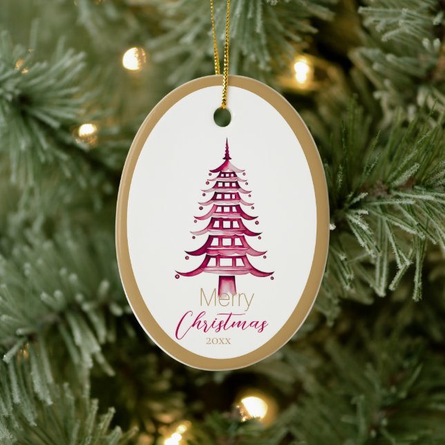 Red Pagoda Christmas Tree Ornament (Tree)