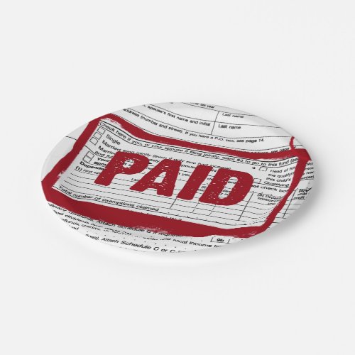 red PAID stamp on tax form Paper Plates