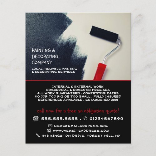 Red Paint Roller Painter  Decorator Advertising Flyer