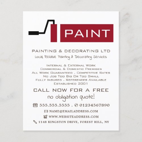 Red Paint Roller Painter  Decorator Advertising Flyer