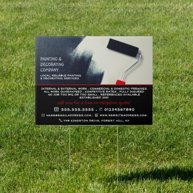 Red Paint Roller, Painter & Decorator Advertising Sign (Insitu)