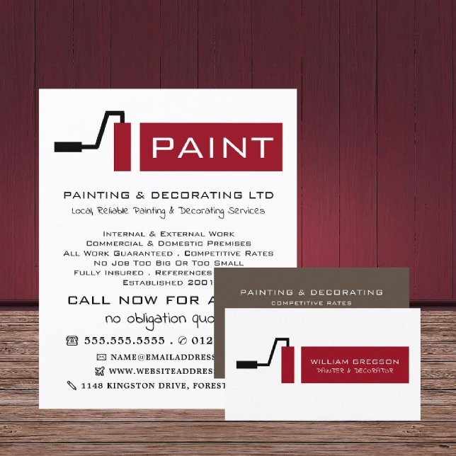 Red Paint Roller, Painter & Decorator Business Card (Creator Uploaded)