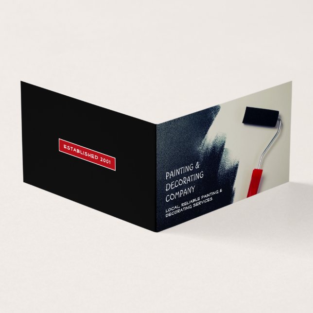 Red Paint Roller, Painter & Decorator Photo Business Card (Outside)