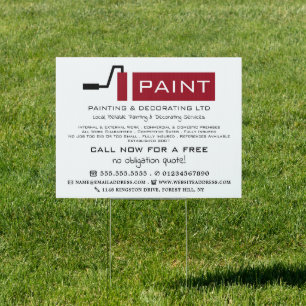 Red Paint Roller, Painter & Decorator Sign