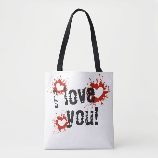 Red Paint Splatter Hearts, I Love You Tote Bag (Front)