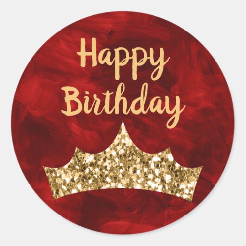 Red paintbrush and Gold Crown Birthday Classic Round Sticker