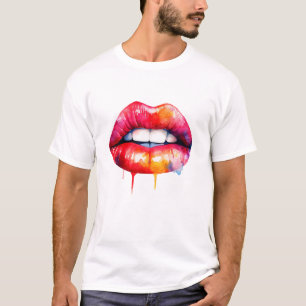 red painted female lips watercolor T-Shirt