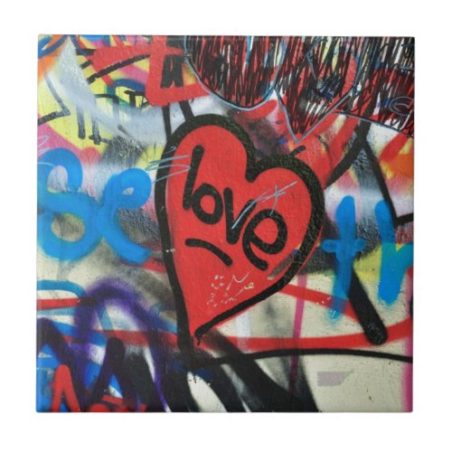 red painted heart love graffiti ceramic tile