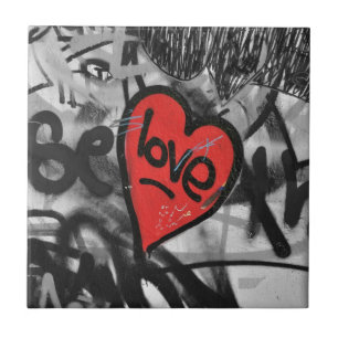 red painted heart tile