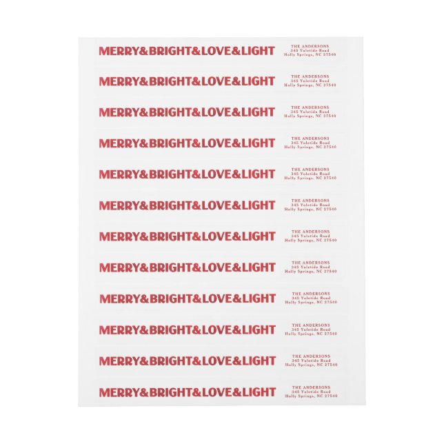 Red Painted Merry & Bright Love & Light Wrap Around Label (Sheet)