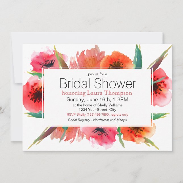 Red Painted Poppies Floral Bridal Shower Invitation (Front)
