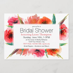 Red Painted Poppies Floral Bridal Shower Invitation